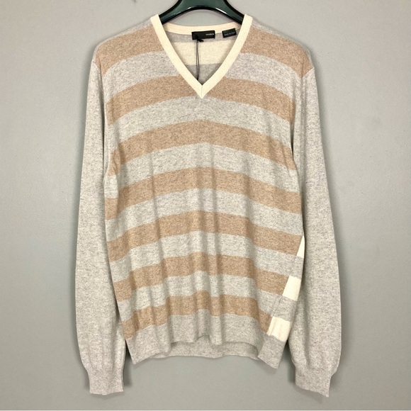 Nanibon Cashmere and Wool Sweater Men’s Size XL Pullover V-Neck Stripes Classic - Picture 1 of 7